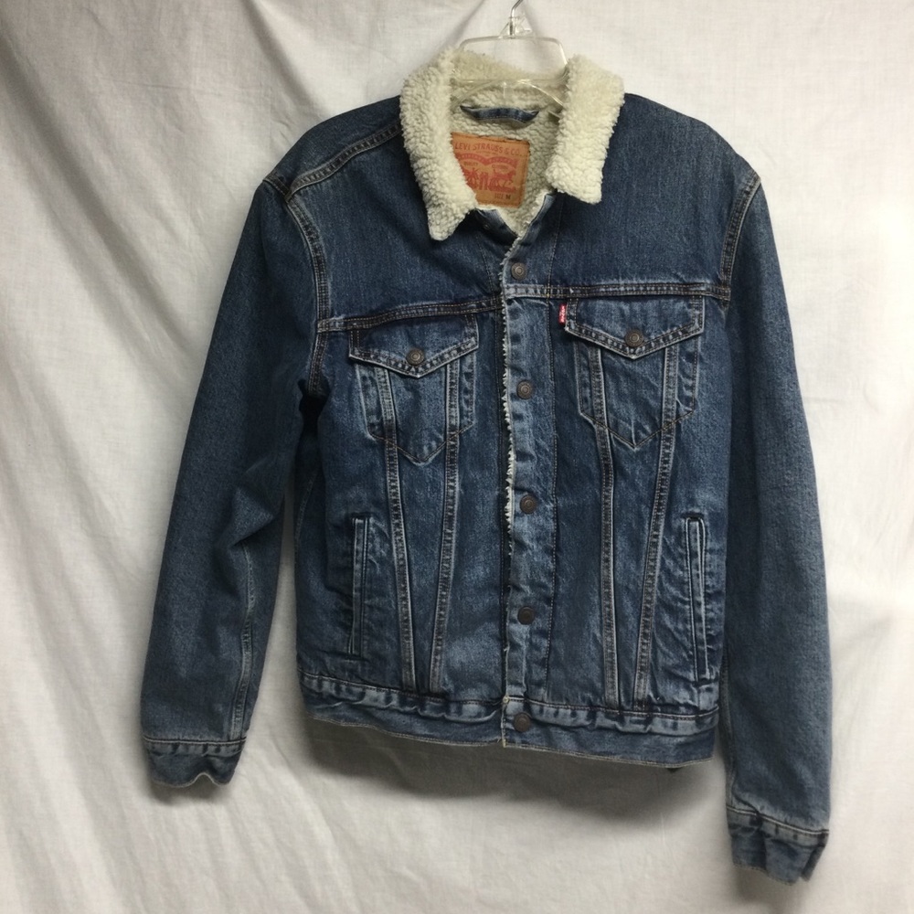 Levi's Men's Blue Sherpa-Lined Denim Trucker Jacket Sz M